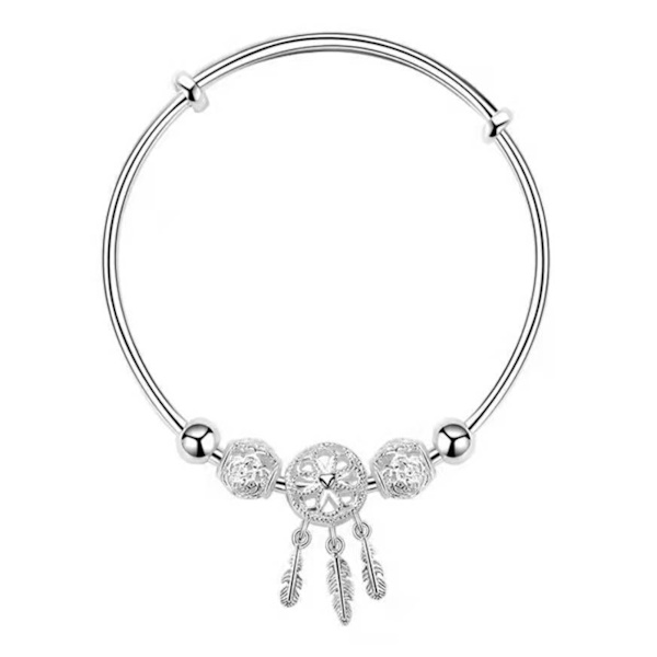 Drömfångare Armband Tassel Fjäder Charm Silver Push Pull Spänne Justerbart Armband Smycken