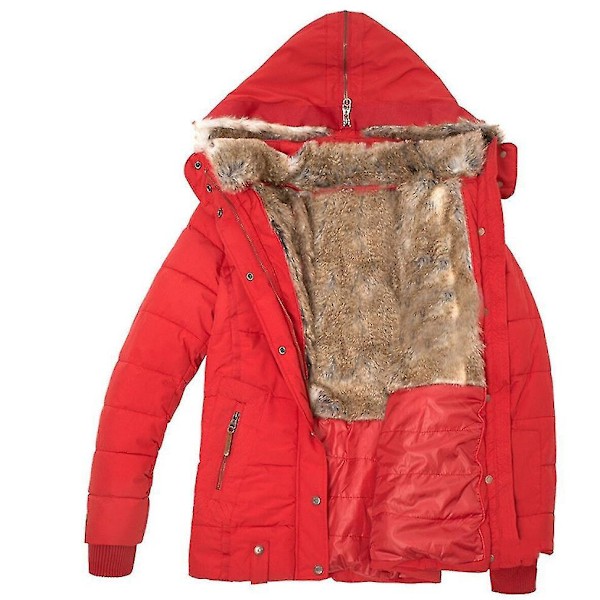 Röd vinterjacka för kvinnor, långärmad dunjacka, avslappnad, regular fit, varm, 5XL