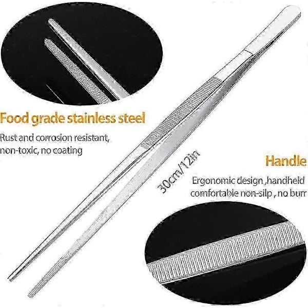 Matlagingspinsett rustfritt stål lang, 2 stk matlagingspinsett rustfritt stål, grillpinsett (30cm)