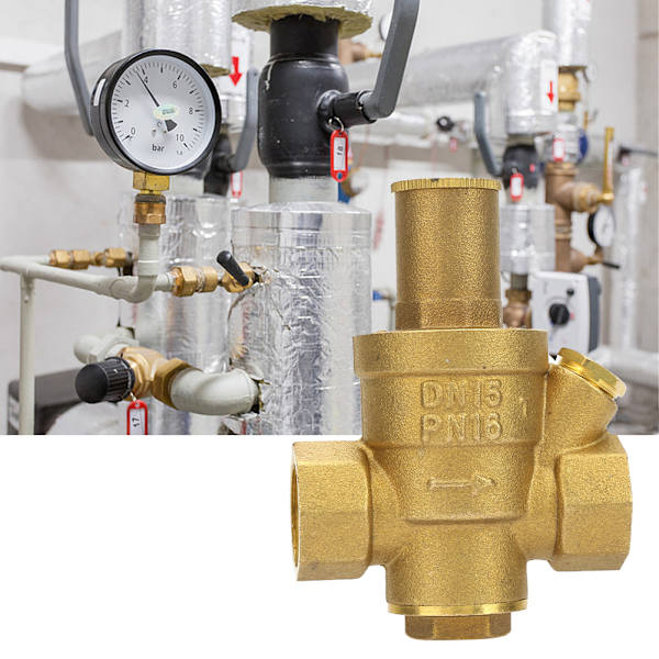 1 stk. Messing Justerbar Vandtryksreducerende Regulatorventil Gevind DN15 1/2\"