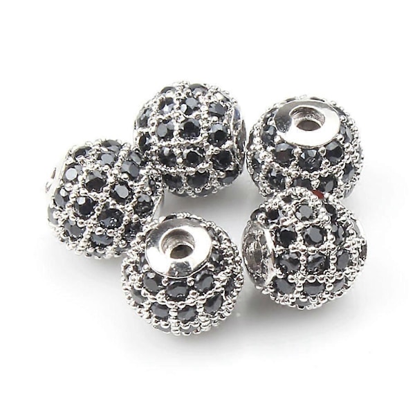 Runda distanspärlor i koppar Micro Pavé CZ Zirkon för DIY Smyckestillverkning Armband Halsband Tillbehör 4/6/8/10/12mm Vit Svart CZ 8mm