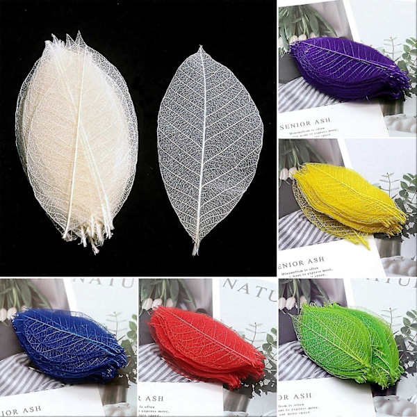 100 stk. Naturlige skjelettblader Håndlagde flerfargede slanke fargeekte multifunksjonelle bokmerker Små scrapbooking-håndverk DIY Gummitreblader Zekai Lilla