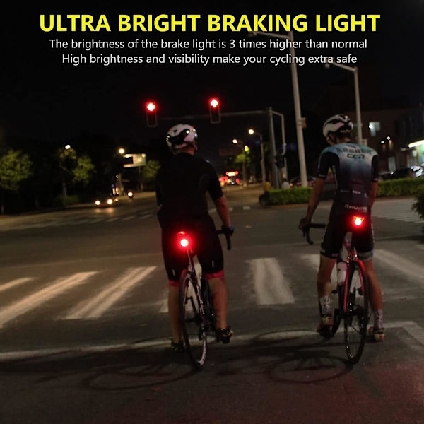 Ultrakirkas USB-ladattava takapyörän taskulamppu - Vedenkestävä, korkea lumeniteho, päiväaikaisen vilkkuminen, automaattinen päälle/pois, turvallinen punainen LED