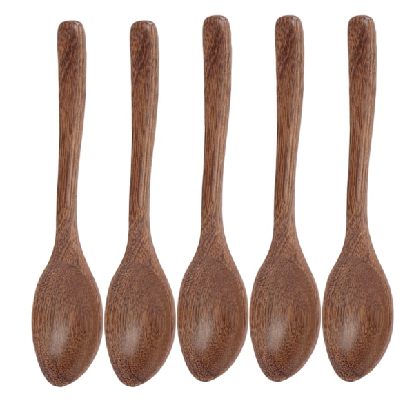 5 st träskedar Burr Free Robust Hållbar Lätt Värmebeständig Trä Mätssked Set för Gåvor HemBig Crimp Tail Spoon