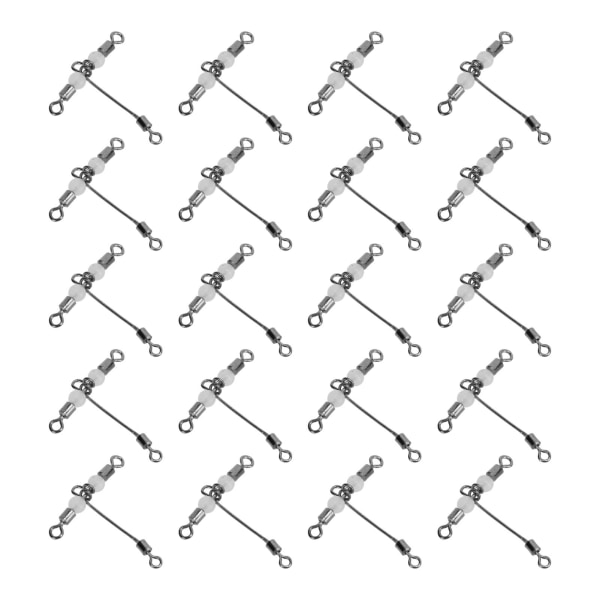 20 stk T-form lysende fiskeswivel 3-veis kobling Cross Line rullende svivel med perler 4x5 #