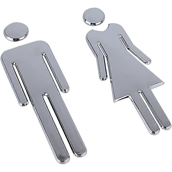 Toalettdörrskyltar Silver med självhäftande för restaurang, toalett, offentlig WC (Man och Kvinna)