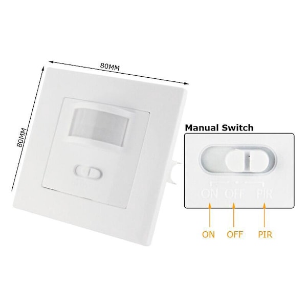 Indendørs bevægelsessensor, forsænket vægmontering, egnet til LED, infrarød sensor, programmerbar, rækkevidde 9m/140° 80x80x45mm