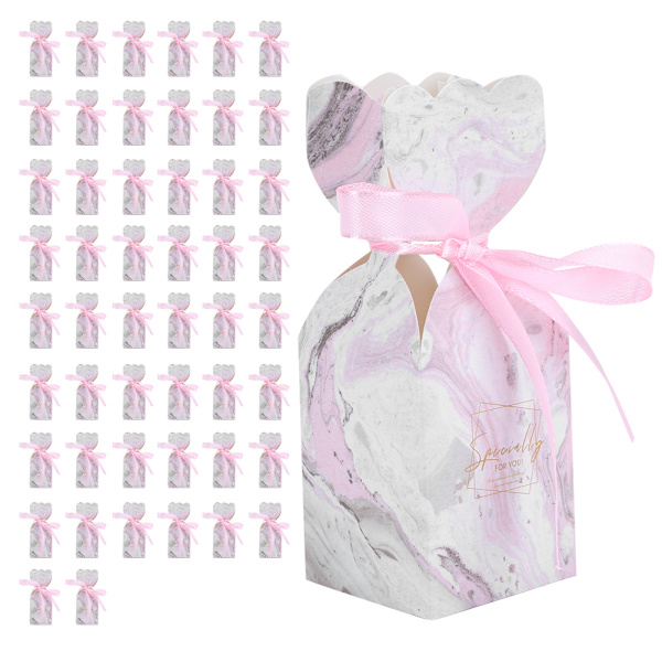 50 stk Bryllupsslikæske Emballage Party Favor Box Fødselsdagsgaveæsker med båndPink Marmor