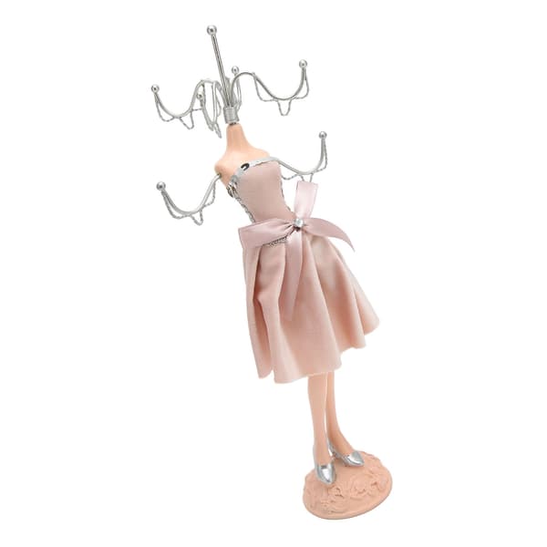 Mannekängdocka Ringtorn Prinsessklänning Förvaring Fluga Mannekängdocka Halsbandsmodell med Silverstativ Rosa