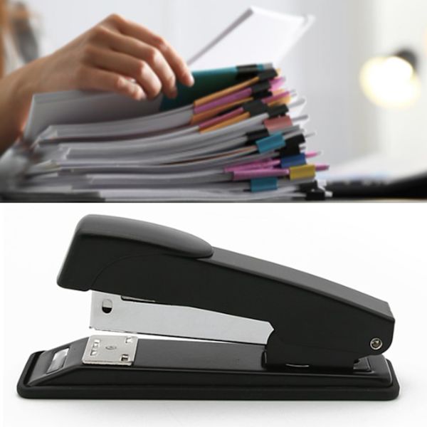 Skrivbordsstapler i legering, multifunktionell, bärbar kontorsstapler för hem, skola och kontor, svart