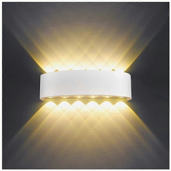 LED Vägglampa Inomhus 12W Vit Modern Vägglampa, IP65 Vattentät Aluminium Utomhus Vägglampor, Upp Ner Spotlampa för Vardagsrum Sovrum Hall Trappa