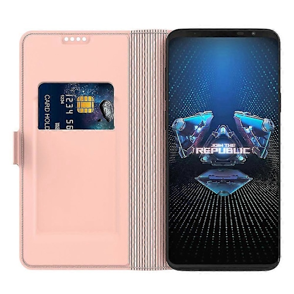 PU Læder Etui til Asus Rog Phone 5 - Visningsstativ, Kortholder, Magnetisk Lukning - Flip Cover Guld