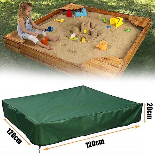 Grönt vattentätt Dammtät UV-skydd Cover, 120*120*20 cm, fyrkantigt cover med dragsko för leksaker, möbler och sandlåda