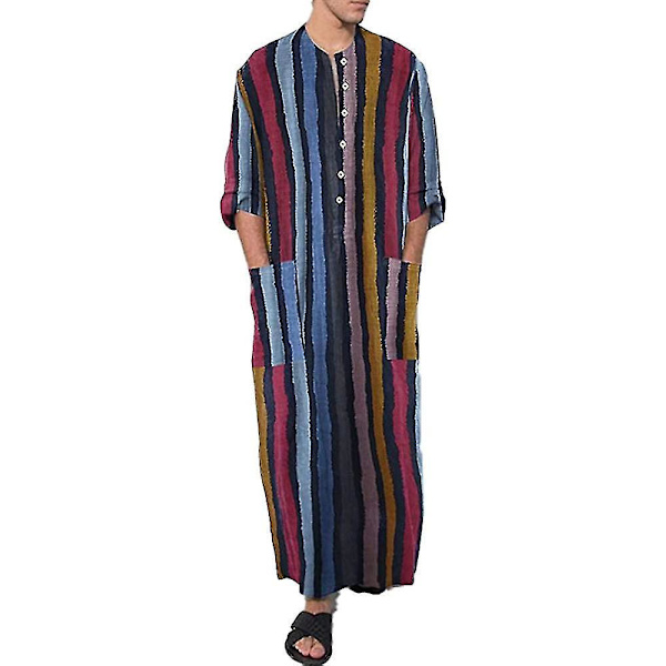 Miesten retro-raitapyjama puuvillasta - pitkähihainen nappikaulus loungewear (koko S) S punainen