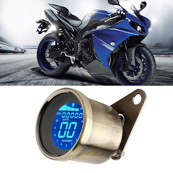 Universal Motorcycle LCD-bakgrundsbelyst hastighetsmätare Odometer Tachometer Meter Gauge (gul koppar)