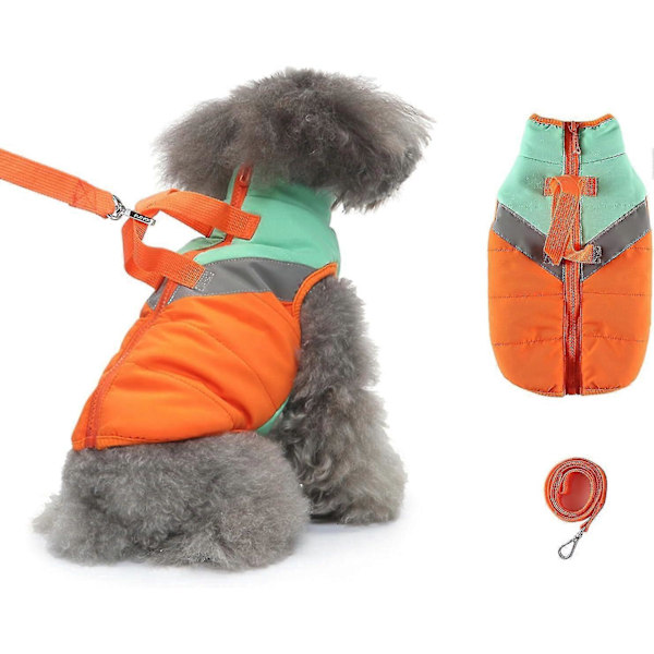 Hundedekken med innkallingsline, Vinterjakke for hund, Justerbare varme jakker for hunder, Bomullsfôret, Glidelås og refleksdesign bak -CHSZ S