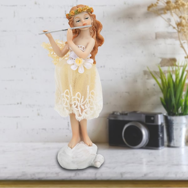 Flower Fairy Play Flöjt Figurine Elegant Angel Staty Resin Skrivbordsdekoration present