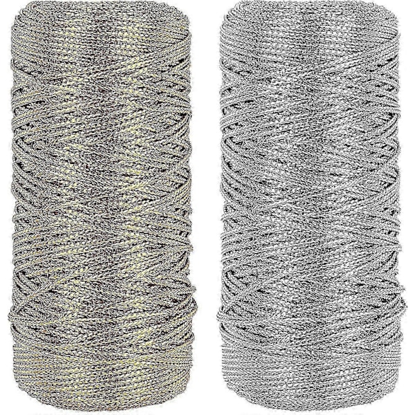 218 Yard 1,5 mm Guld- och Silverfärgad Metalltråd Snöre Glittertråd Icke-Stretch Glittrig Tråd