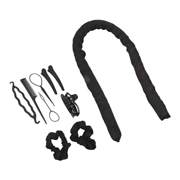 10 stk varmefri krøllestang pandebånd Clips Kam Pull Hårnål Bomuld DIY Curls Roller til Sove Sort