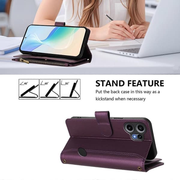 Compatible with Nothing CMF Phone 2 Pro Leather Case 9 Card Slots Zipper Wallet Stand Phone Case with Wrist Strap Purple
