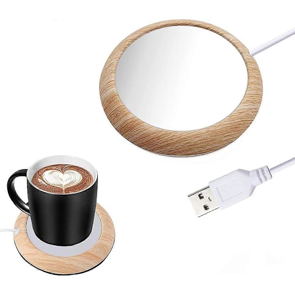 USB Koppvärmare för Skrivbord - Lätt att Använda - USB Dryckesvärmare för Koppar för Kontor/Hemanvändning (7.5cm, Ljusfärgad Trämönster)