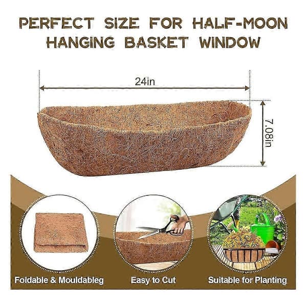 4-pack 24-inch Coco Liners for Troughs, Natural Coconut Liners for Wall Planters, Window Basket, Deck Railing Brown