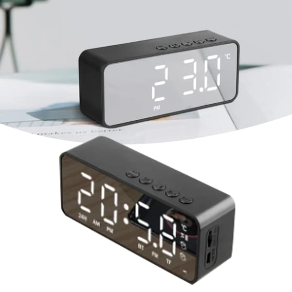 Intelligent Digital Display Vækkeur Multifunktionel Bluetooth 5.0 Spejlfinish Smart Højttaler til Soveværelset
