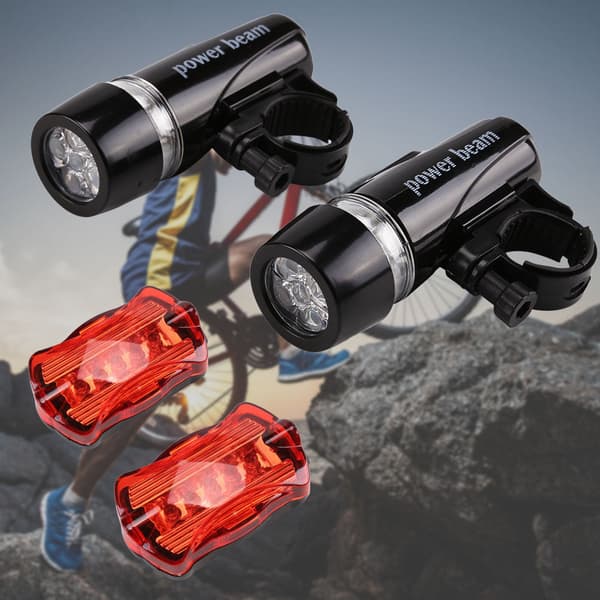 2PCS 5LED-lampor Set Cykelstrålkastare och Bakljus Kit med Fästesäte