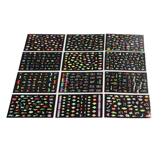 12 ark Nail Art Stickers Självhäftande DIY Långvariga multifunktionella Halloween Nageldekaler
