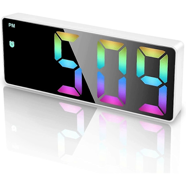 Digitalt Vækkeur, 6,5 tommer Digitalt Ur LED Spejl Digitalt Vækkeur med Temperatur Snooze Stemmeaktiveret 12/24 Timer 3 Lysstyrkeniveauer Alar