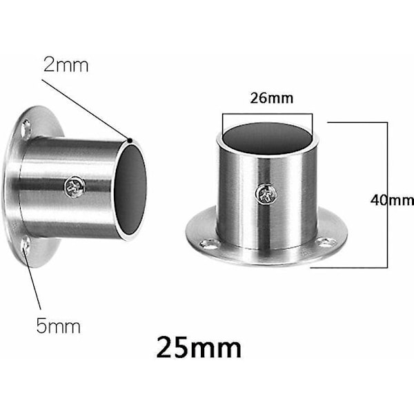 4 kappaletta verhotangon pidike, pyöreät vaatetangon pidikkeet ruostumatonta terästä verhojen ripustin seinäkiskon tuki vaatetangon pidikkeet (25 mm)