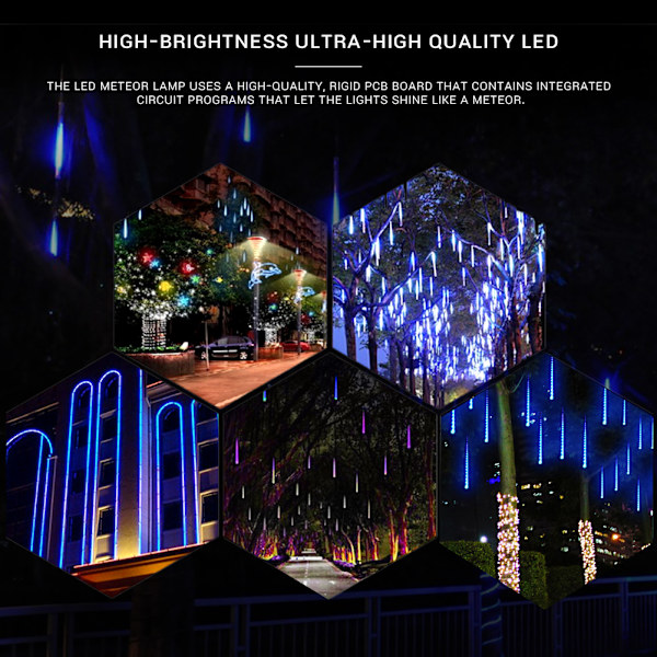 Led Meteor String Lights Vandtætte Ultra Bright Romantisk Icicle Lights til Fest Bryllup Træ Hjem Terrasse Udendørs Dekoration Blå
