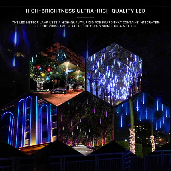 Led Meteor String Lights Vedenpitävät Ultra Kirkkaat Romanttiset jääpuikkovalot Juhliin Häät Tree Kotipatio Ulkona Sisustus Sininen