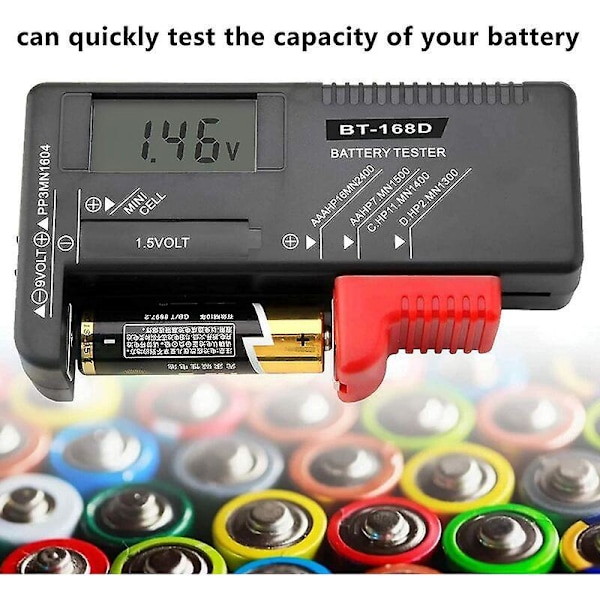 Batteritest för AA, AAA, C, D, PP3, 9V, 1,5V, knappbatterier - Fungerar utan batterier