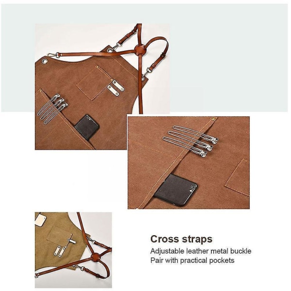 Justerbar stropp canvas forkle med multilommer for barista, frisør, skjønnhetssalong - svart