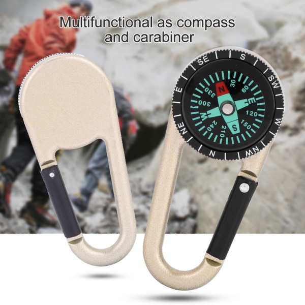 Multifunktionell metallkarbinhake med minikompass för camping bergsklättring