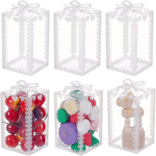 30-pack genomskinliga rektangulära PVC-presentförpackningar med bowknotmönster för bröllopsfavoriter, godis, choklad, alla hjärtans dag-presenter