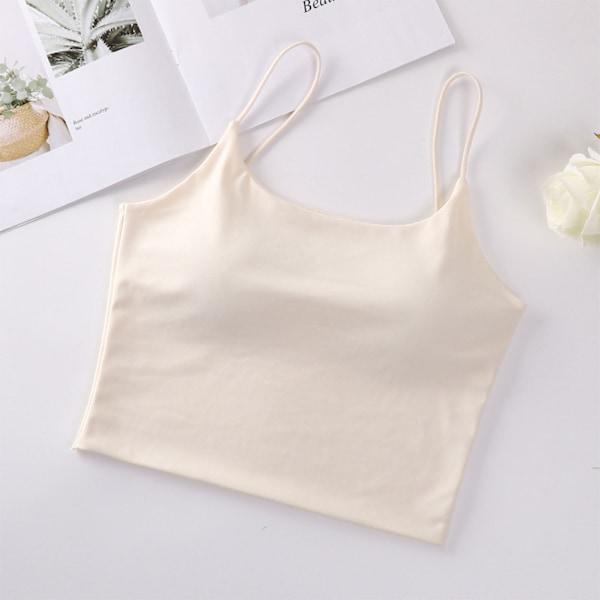 Spaghetti Strappy Tank Top Ärmlös Rygglös Vadderad Crop Shirt för Dagligt Bruk Träning Yoga Aprikos Fri Storlek