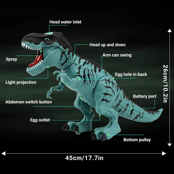 Elektronisk gående dinosaur med projeksjon, spraytåke og eggleggende dinosaurleke