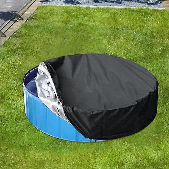 Pool Cover Foldable Drawstring Design Round Waterproof Dustproof Oxford Cloth Washable Cover Pet Pool Accessories black black L