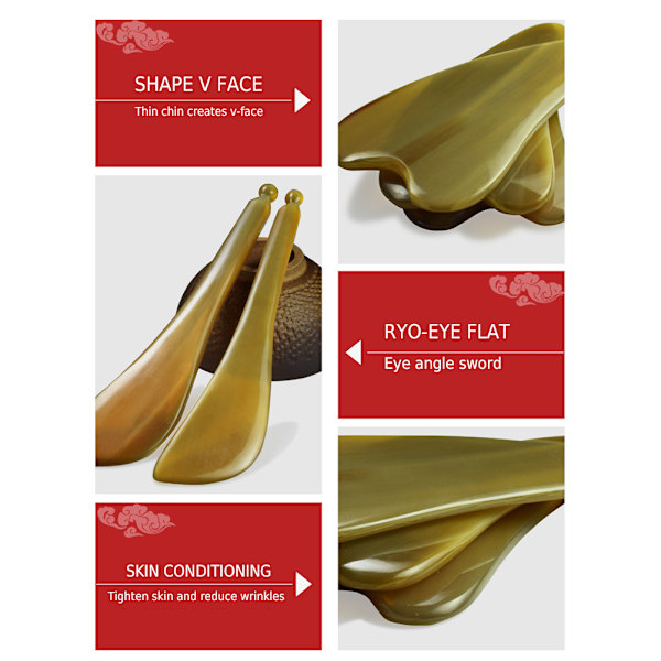 2 stk Gua Sha Plate Buffalo Horn Guasha Board Massasje Skrapeverktøy Skrape for kroppsansikt