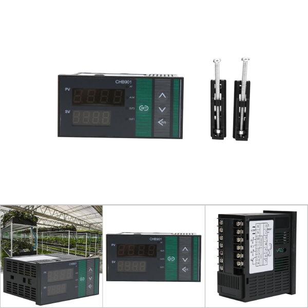 CHB901 Termostat Intelligent Digital Display Temperaturkontroller Relé/SSR-utgang AC180-240V 0-400℃-Sort-1 stk.