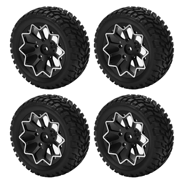 4Pcs/Set 1/10 RC Car Wheel Tires Aluminum Alloy Rubber Tyre for Tamiya TT01 On Road Racing CarsBlack