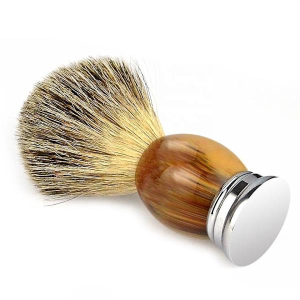 Håndlaget barberkost i grevlinghår med fin harpikshåndtak og rustfritt stålbase - Brun