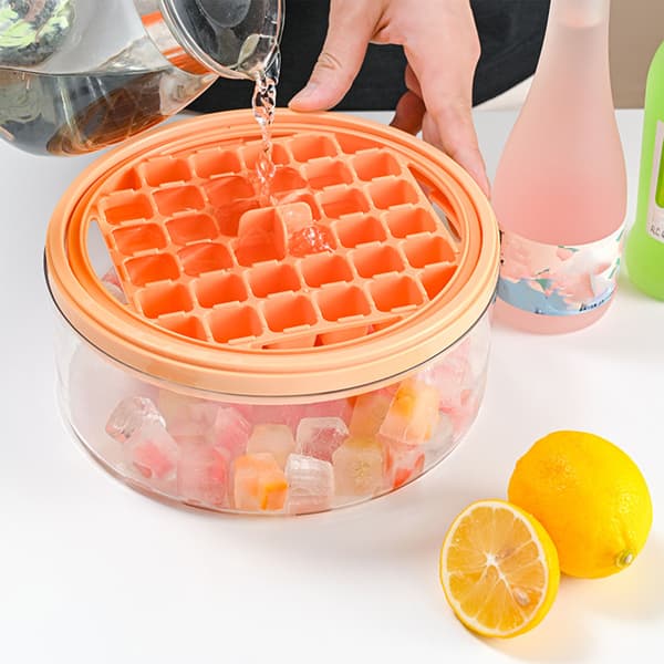 Dubbellagers Rund Isbox Stor Kapacitet Luktfri Isbitsformar för Kylning av Drycker Kaffe Juice Cocktail Gul