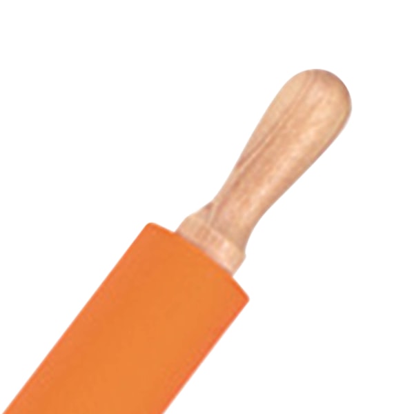 Forlenget kjevle i silikon med solid trehåndtak, non-stick overflate, bakeverktøy, oransje