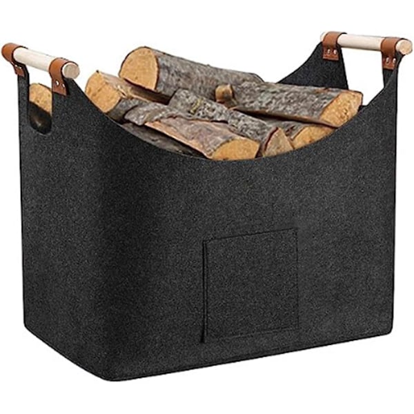 2024, vedkurv for ved XXL vedkurv filt med sklisikre håndtak og frontlomme ekstra stor vedkurv vedkurv 45 * 32 * 40cm-B