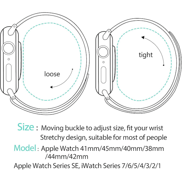 Stilfuld strækbar nylonrem til Apple Watch SE/iWatch Series 7 - Kompatibel med Apple Watch 40mm/38mm/41mm - Justerbar til kvinder og mænd