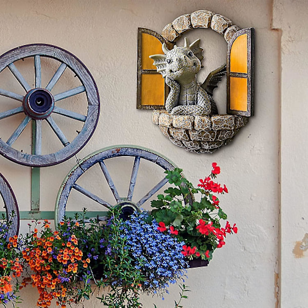 Youery Hage Drage Skulptur Veggdekorasjon, Drage Statue, Hage/Terrasse/Vegg 12.8*16*5.2cm