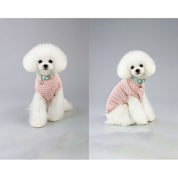 Stribede Bomulds T-shirts til Hunde og Katte - Åndbare og Strækbare - til Små og Mellemstore Hunde og Katte (Pink, L)